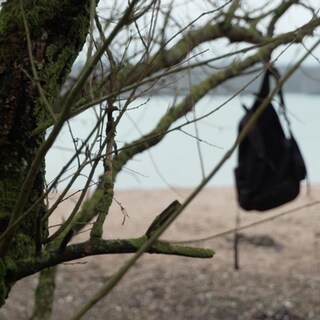 (Szene nachgestellt): An einem Baum am Ufer des Epplesees bei Karlsruhe hängt ein Rucksack. Amelies Rucksack wurde nach ihrem Suizid dort gefunden.