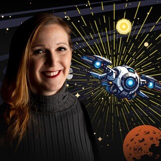 Isabella mit Rauschiff, Planeten und Strahlen