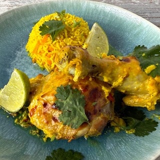 Hühnchen in Joghurt-Ingwer-Marinade mit Karottenreis