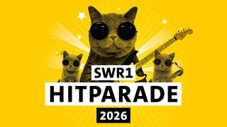 Die Katze der SWR1 Hitparade 2026 in Baden-Württemberg mit Sonnenbrille zusammen mit zwei süßen Kätzchen 