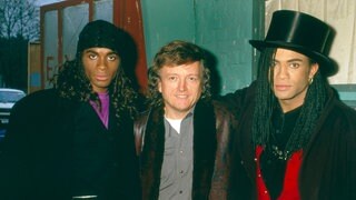 Produzent Frank Farian (Mitte) mit "Milli Vaniili", Discopop Duo, in München