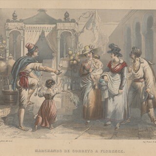 Sorbetverkäufer in Florenz, in: Paul de Musset: Voyage pittoresque en Italie. partie septentrionale, Paris: Bellin-Leprieur & Morizot, 1854