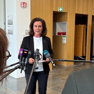 Bildungsministerin Ute Eiling-Hütig (CDU) spricht mit Journalisten.