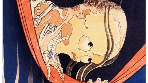 Ein Geist namens Kohada Koheiji kehrt zurück, um Rache zu nehmen. Holzschnitt von Katsushika Hokusai (1760-1849)