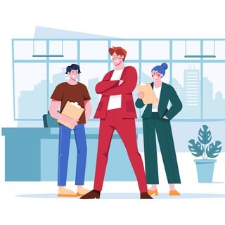 Drei dynamische junge Leute vor der Fensterfront eines Unternehmens (Illustration): Firmen in Deutschland und der EU haben zunehmend Probleme, die Nachfolge an der Unternehmensspitze zu regeln. Ein Ausweg: Beschäftigte übernehmen ihren Betrieb selbst. 