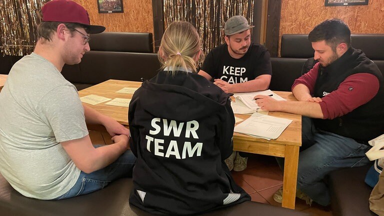 Mitglieder des Jugendvereins Lützkampen erzählen den SWR-Mitarbeitern Daniel Novickij und Rebecca Harz, welche Themen sie bewegen. 