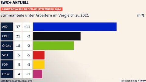 Grafik: So haben Arbeiter bei der Landtagswahl in Baden-Württemberg gewählt.