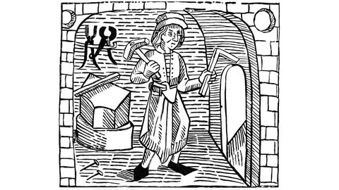 Illustration eines Schmieds im 15. Jahrhundert aus "A Short History of the English People" von John Richard Green 1893