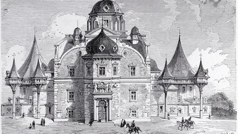 Observatorium von Tycho BRAHE auf der Insel Hueno. Illustration von 1868 von Edmond MORIN