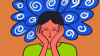 Mensch hält Kopf in Händen - Illustration. Immer mehr junge Menschen diagnostizieren eine Neurodiversität - zum Beispiel ADHS und Autismus - bei sich.