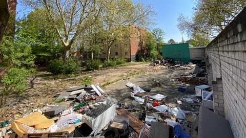 Abgelagerter Müll in der Nähe von Wohnhäusern in der Bayreuther Straße in Ludwigshafen.