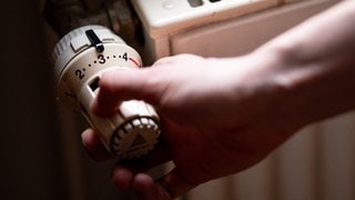Start der Heizperiode: Eine Person dreht den Thermostat an einem Heizkörper auf. 