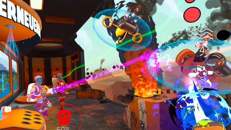Snap aus dem Virtual Reality Game "GreenGuardiansVR" taucht ein in die virtuelle High-Tech-Welt und zeigt Roboter als Spielavatare in Action.