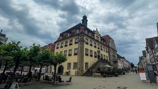 Das Rathaus in der Innenstadt von Neckarsulm (Archivbild). In der Fußgängerzone sind jetzt E-Scooter verboten.