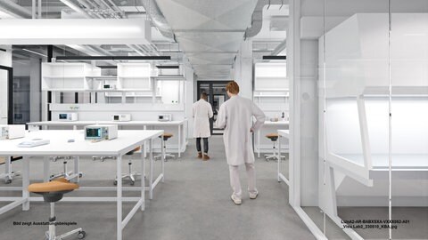 So wie auf dieser Animation werden die Arbeitsplätze der Wissenschaftler im neuen LUnA-Forschungsgebäude des AbbVie-Konzerns in Ludwigshafen aussehen. 