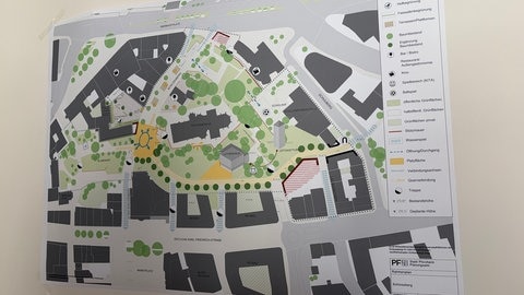 Der Plan zeigt aus der Vogelperspektive, wie die Schlossberghöfe in Pforzheim in Zukunft aussehen könnten.