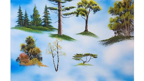 Details einer von Bob Ross gemalten Landschaft