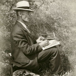 Hermann Hesse malend in der Natur, 1937