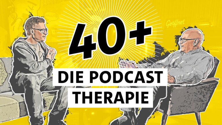 40+ Die Podcast Therapie: Tipps für eine Generation zu Sex, Konflikten und Beziehungen (Fotocollage: Florian Weber (links) und Christian Peter Dogs (rechts)