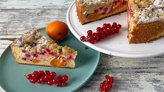 Aprikosen-Johannisbeer-Kuchen mit Mandelstreuseln
