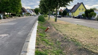 Hitzeschutz und Starkregen-Vorsorge in der Damaschkestraße Ludwigshafen: Die Fahrspuren wurden schmaler gemacht und ein Versickerungsgraben angelegt. 