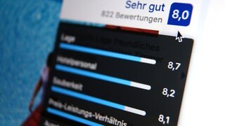 Die Seite eines Reiseportals mit einer Hotelbewertung in verschiedenen Kategorien. Nicht immer sind diese korrekt und basieren auf tatsächlichen Erlebnissen (Symbolbild).