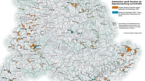 Auf der Karte sind die in der Region Stuttgart geplanten Windkraftprojekte zu sehen.