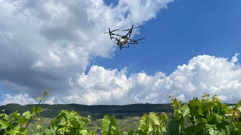 Diese Drohne kann selbst fliegen, wenn man die Strecke programmiert. André Geckeler führt sie in Piesport vor. 