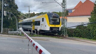 Die Ammertalbahn fährt durch Tübingen. 