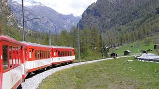 Wir fahren parallel zur Straße durch das Matter-Vispa-Tal und vor uns die berühmten Schweizer Häuschen.
