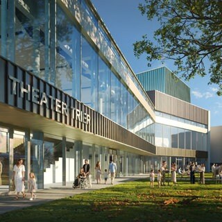 Planungsentwurf für die neue Fassade und das künftige Foyer des Theater Triers. 