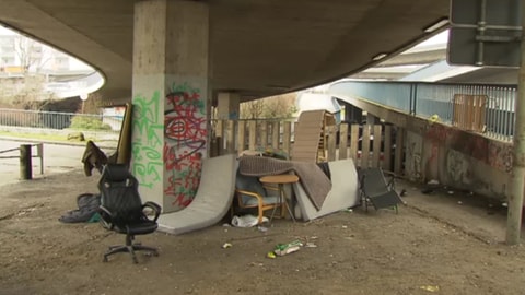 Eine Fläche unter einer Brücke am Rande des Mannheimer Stadtteil Jungbusch, neben einem Verbindungskanal des Rheins.