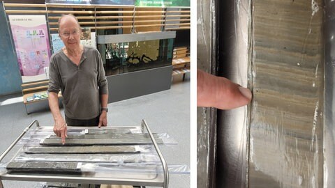 Martin Wessels zeigt Sedimentschichten