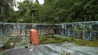 Becken des verlassenen Waldschwimmbads in Bad Bertrich