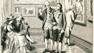 Dichtung und Wahrheit  - 'Goethe in der Dresdener Galerie'. - Holzstich, um 1880, nach Zeichnung von Kaspar Koegler (1838-1923)