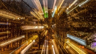 Das Münchner Stadtviertel Neuperlach bei Nacht.