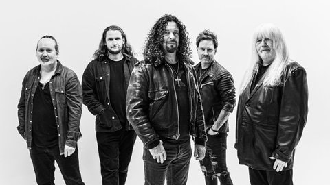 The Band The Sweet stehen alle nebeneinander und schauen in die Kamera