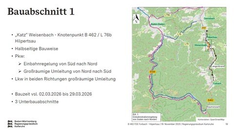 Bauabschnitt eins der Sanierung der B462 zwischen Forbach und Gernsbach in einer Grafik des Regierungspräsidiums Karlsruhe.