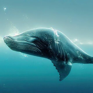 Wal schwimmt unter Wasser, hochwertige Illustration. Symbolfoto.