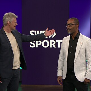 Ex-Nationalspieler Cacau mit SWR Sport-Moderator Tom Bartels