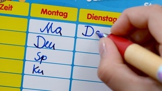 LLUSTRATION - Ein Mädchen trägt Unterrichtsfächer in einen Stundenplan ein. In Rheinland-Pfalz beginnt nach den Sommerferien das neue Schuljahr