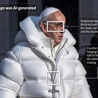 Ein Bild des Papstes im weißen Daunenmantel. Es entstand nicht in der Realität, sondern per KI-Software. 
