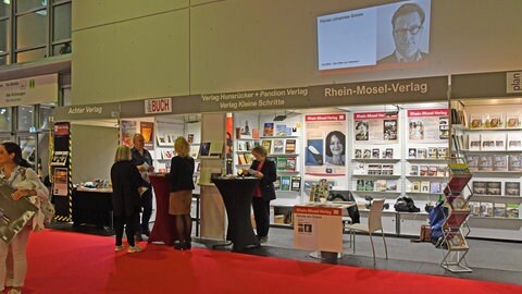 Stand des Rhein-Mosel-Verlags auf der Frankfurter Buchmesse.