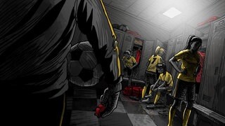 Mädchenfussballmanschaft in der Umkleidekabine
