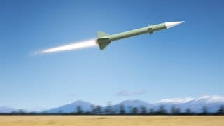 Eine Atomrakete fliegt über eine Landschaft (Illustration): Im Krieg gegen die Ukraine droht Russland damit, taktische Nuklearwaffen einzusetzen, die zwar massive Zerstörungskraft haben, aber angeblich nur begrenzt wirken.
